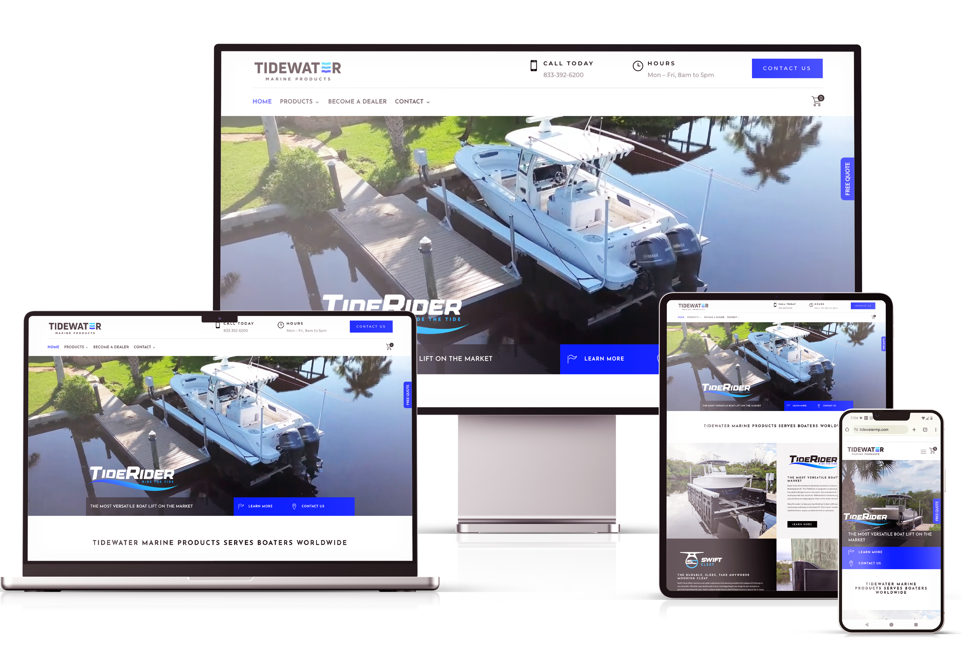 Tidewater Marine Products website design for boat lift manufacturer